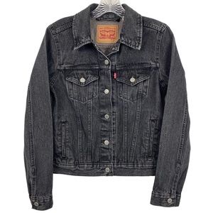 LEVI’S Vintage Washed Black Denim Trucker Jacket, Classic Style Size Small